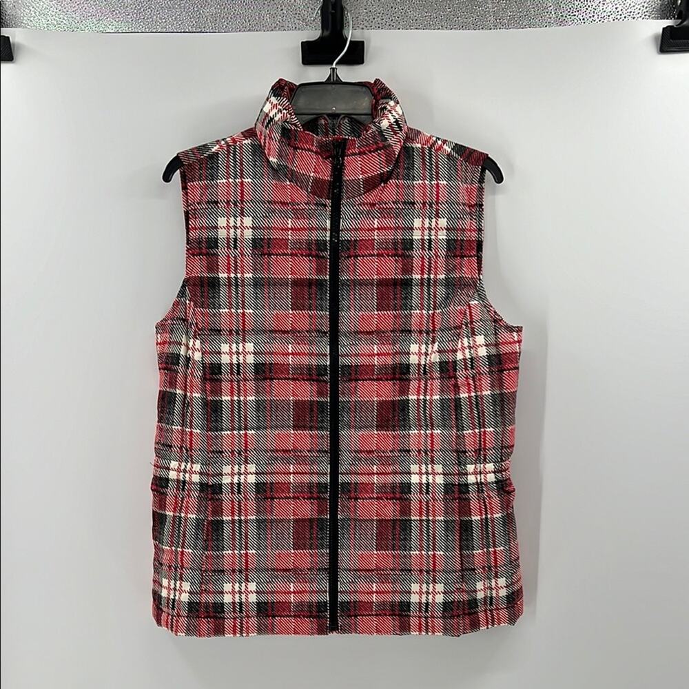 Talbots Women's Down Puffer Vest - Red Plaid - Small